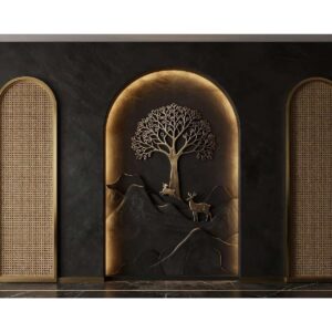 Black & Gold Tree Arch Wall Wallpaper – Luxury Interior Design