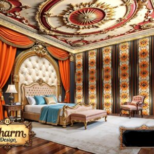 Charm - Black & Orange Gold Luxury Wallpaper