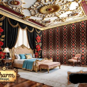 Charm - Black & Red Luxury Floral Wallpaper