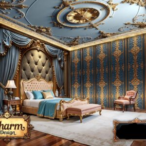Charm - Blue & Gold Classic Luxury Wallpaper