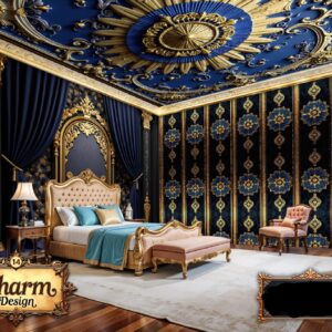 Charm - Navy Blue & Gold Luxury Wallpaper