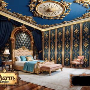 Charm - Navy Blue & Gold Ornamental Wallpaper