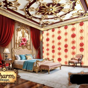 Charm - Red & Gold Floral Luxury Wallpaper