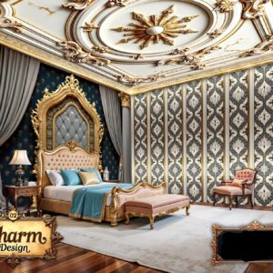 Charm Royal Blue & Gold Luxury Wallpaper