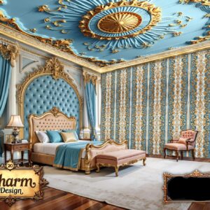Charm - Sky Blue & Gold Luxury Wallpaper
