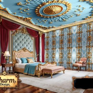 Charm - Sky Blue & Gold Royal Wallpaper