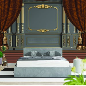 Classic Black Gold Panel Curtain 3D Wall Wallpaper