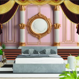 Classic Gold Frame Curtain 3D Wall Wallpaper Design