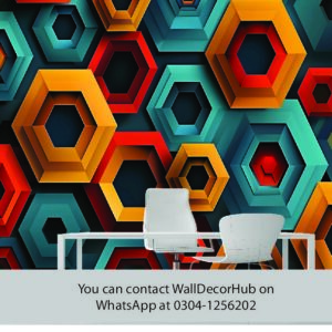 Colorful 3D Hexagon Office Wallpaper – Red Orange Blue & Green