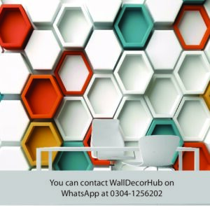 Colorful Hexagon Office Wallpaper – White Red Green & Gold Design