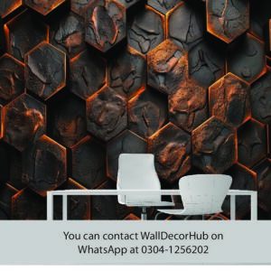 Dark 3D Hexagon Office Wallpaper – Black & Copper Design