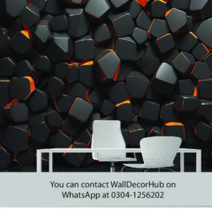 Dark 3D Office Wallpaper – Black & Orange Geometric Design
