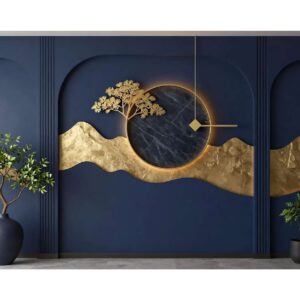 Dark Blue & Gold Abstract Wall Wallpaper – Luxury Wall Decor