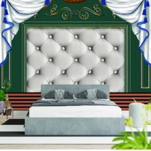 Elegant Green Tufted Bed Curtain 3D Wall Wallpaper