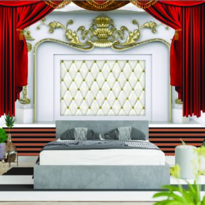 Elegant White Tufted Bed Curtain 3D Wall Wallpaper