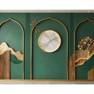 Emerald Green Luxury Arch Wall Wallpaper – Premium Wall Decor