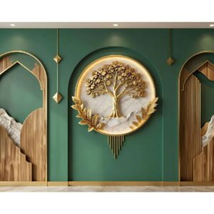 Emerald Green Tree Wall Wallpaper – Luxury Interior Design
