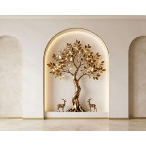 Golden Tree of Life Arch Wall Wallpaper – Modern Luxury Decor
