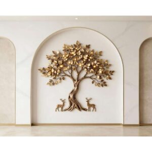 Golden Tree of Life Wall Wallpaper – Luxury Home Wall Decor