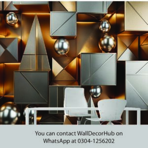 Luxury 3D Office Wallpaper – Gold Black & Silver Geometric Design