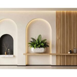 Luxury Arch & Wood Panel Wall Wallpaper – Modern Interior