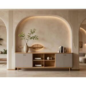 Luxury Beige Arch Wall Wallpaper – Modern Living Room Decor