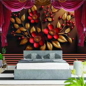 Luxury Black Floral Golden Leaves 3D Wall Wallpaper
