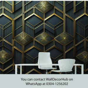 Luxury Black & Gold Geometric Office Wallpaper – 3D Cube Design