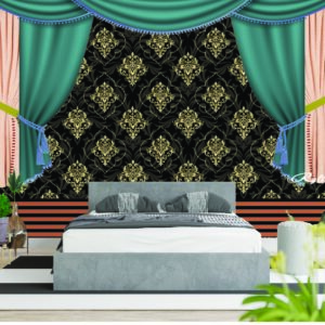 Luxury Black Gold Pattern Curtain 3D Wall Wallpaper