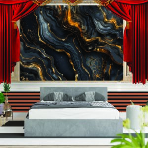Luxury Black Marble Gold Veins Curtain 3D Wallpaper