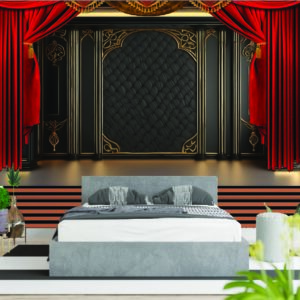 Luxury Black Tufted Red Curtain 3D Wall Wallpaper