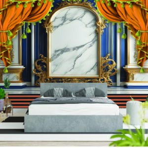 Luxury Blue Gold Marble Curtain 3D Wall Wallpaper