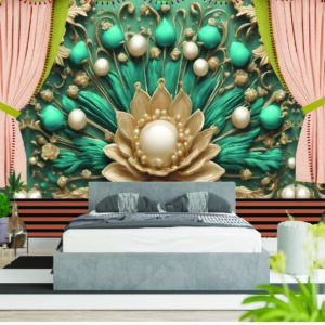 Luxury Emerald Green Peacock Floral 3D Wall Wallpaper