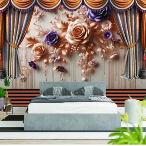 Luxury Floral Rose Curtain 3D Bedroom Wall Wallpaper