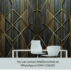 Luxury Geometric Office Wallpaper – Black & Gold 3D Design