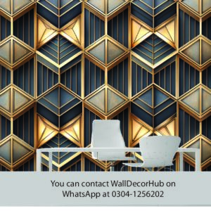 Luxury Geometric Office Wallpaper – Black Gold & Silver 3D Design