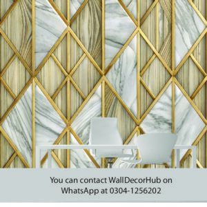 Luxury Geometric Office Wallpaper – White & Gold 3D Design