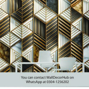 Luxury Geometric Office Wallpaper – White Gold & Black 3D Design