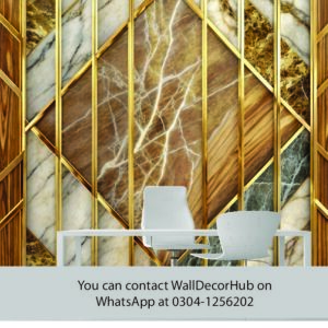 Luxury Gold Marble Office Wallpaper – Geometric Wood Design