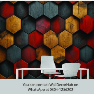 Luxury Hexagon Office Wallpaper – Black Red & Gold 3D Design