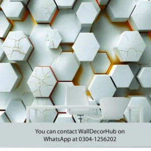 Luxury Hexagon Office Wallpaper – White Marble & Gold Design