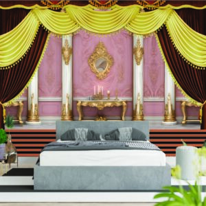 Luxury Pink Curtain 3D Bedroom Wall Wallpaper Design