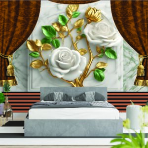Luxury White Rose Marble Curtain 3D Wall Wallpaper