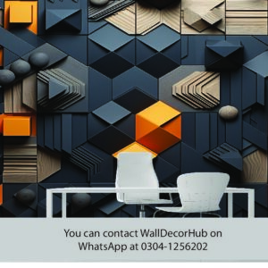Modern 3D Geometric Office Wallpaper – Black Gold & Orange Design