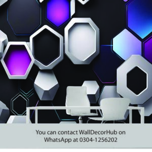 Modern 3D Hexagon Office Wallpaper – Black Purple & White Design