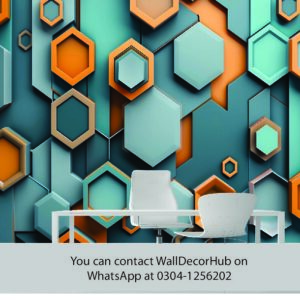Modern 3D Hexagon Office Wallpaper – Teal Orange & White Design