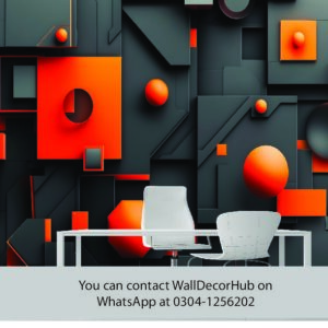 Modern 3D Office Wallpaper – Black Grey & Orange Geometric Design