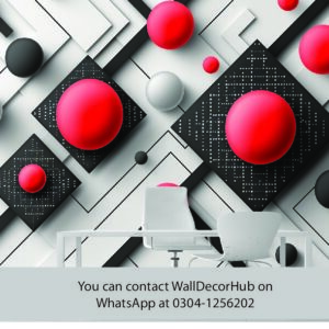 Modern 3D Office Wallpaper – Black White & Red Geometric Design