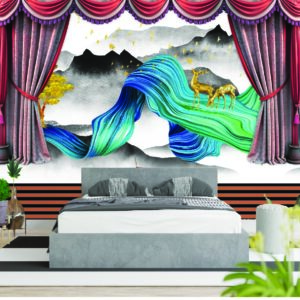Modern Blue Wave Landscape Curtain 3D Wall Wallpaper