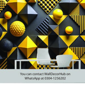 Modern Geometric Office Wallpaper – Yellow & Black 3D Design